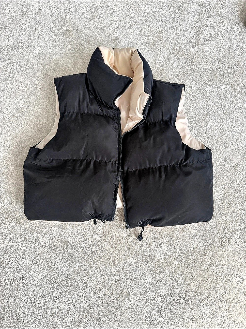 Women's Puffer Vest in Black & Cream